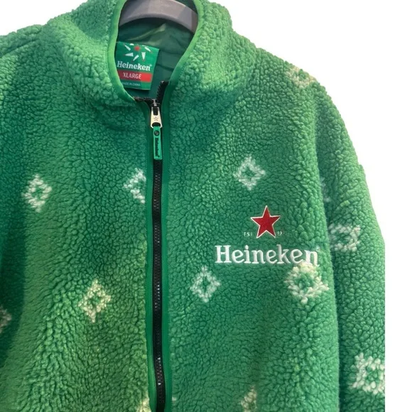RARE🎄HEINEKEN vintage Ugly Christmas Sherpa jacket men’s coat size XL - Picture 3 of 16